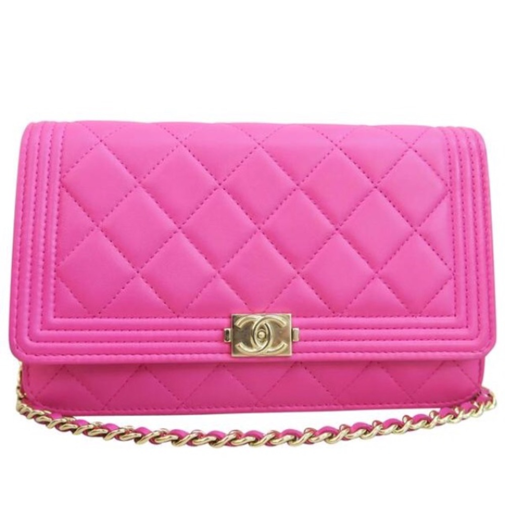 Authentic CHANEL Lambskin Quilted  Boy WOC Pink
